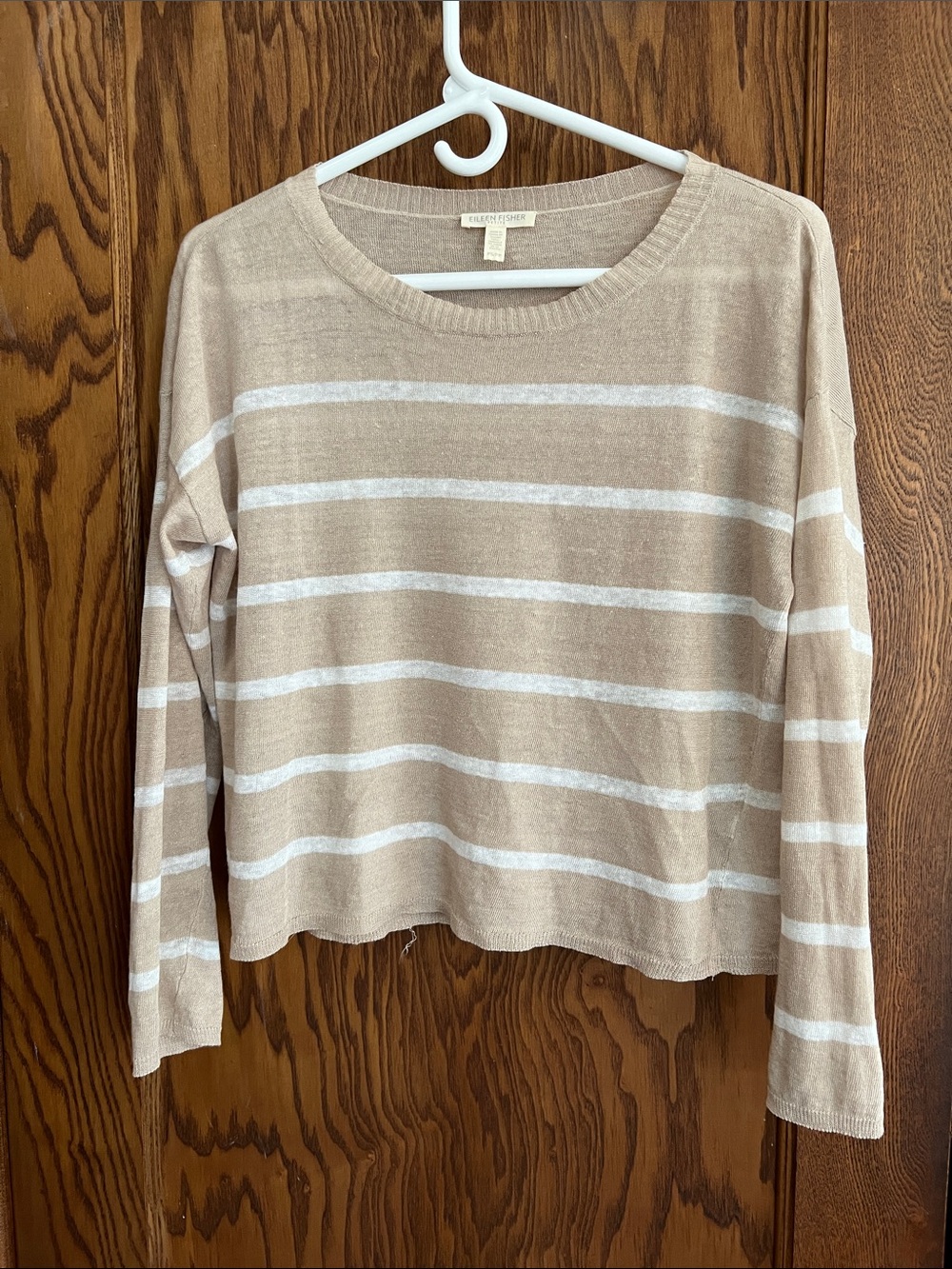 Eileen Fisher petite Striped Beige & White Lightweight Sweater